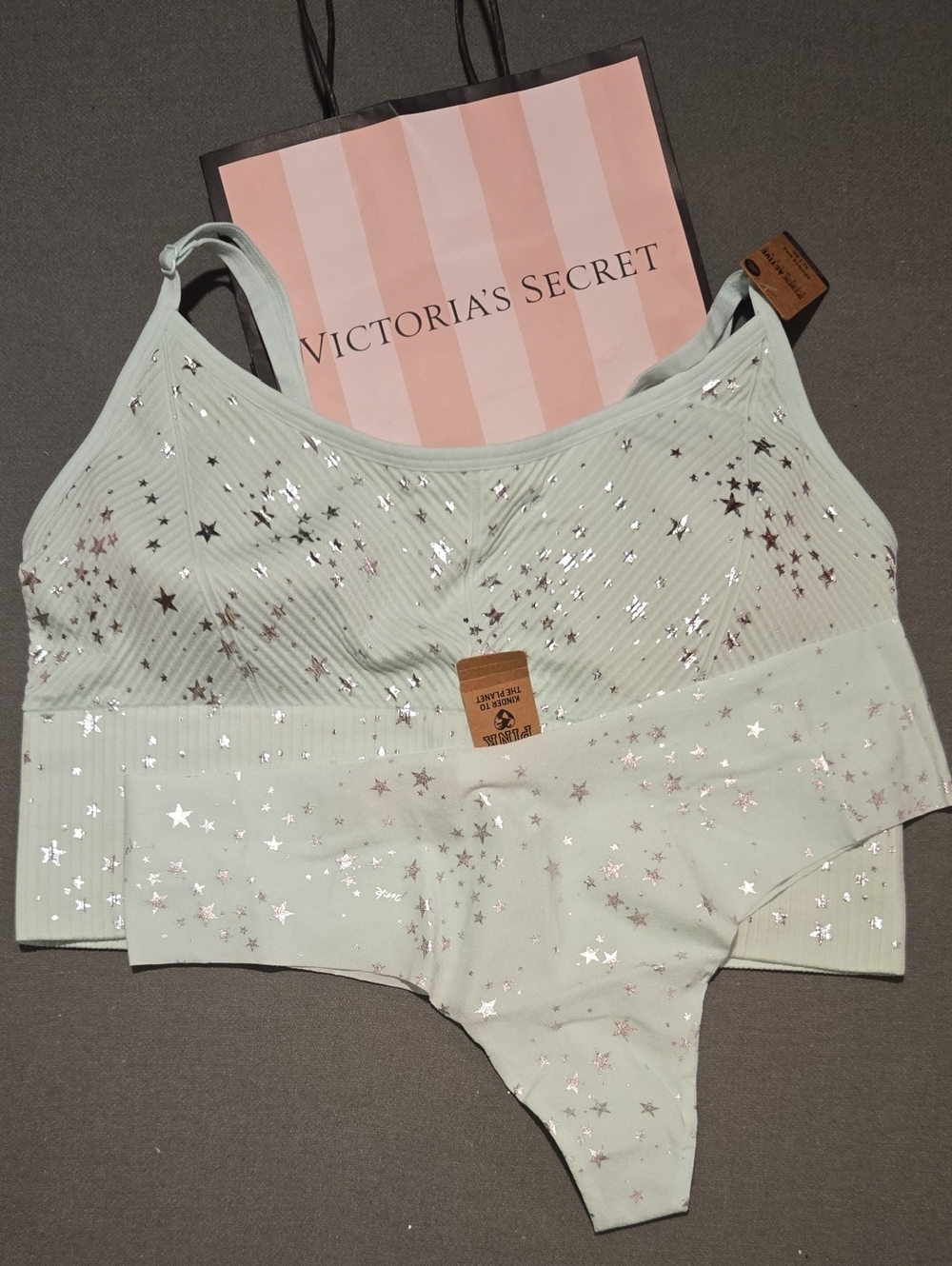 Victoria's Secret Mint Star Foil Bralette & Thong Set